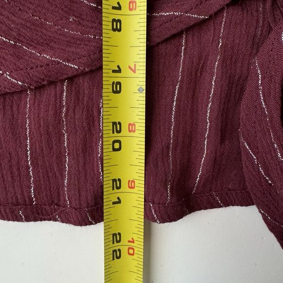 Juicy Couture Ruffle Sleeve Tie Front Top Burgundy Metallic Size Large - Picture 7 of 12